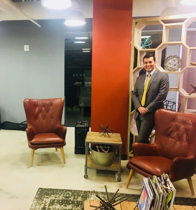 Kalpesh Patel, Esq. in the FL Patel Law lobby