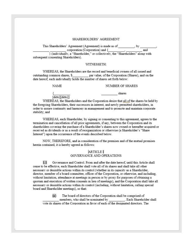Shareholders agreement s corporation