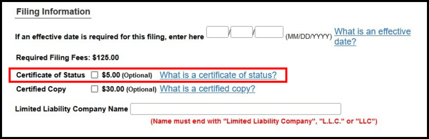 Certificate of Status